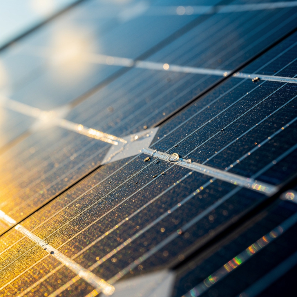 Detalle técnico de células fotovoltaicas de un panel solar
